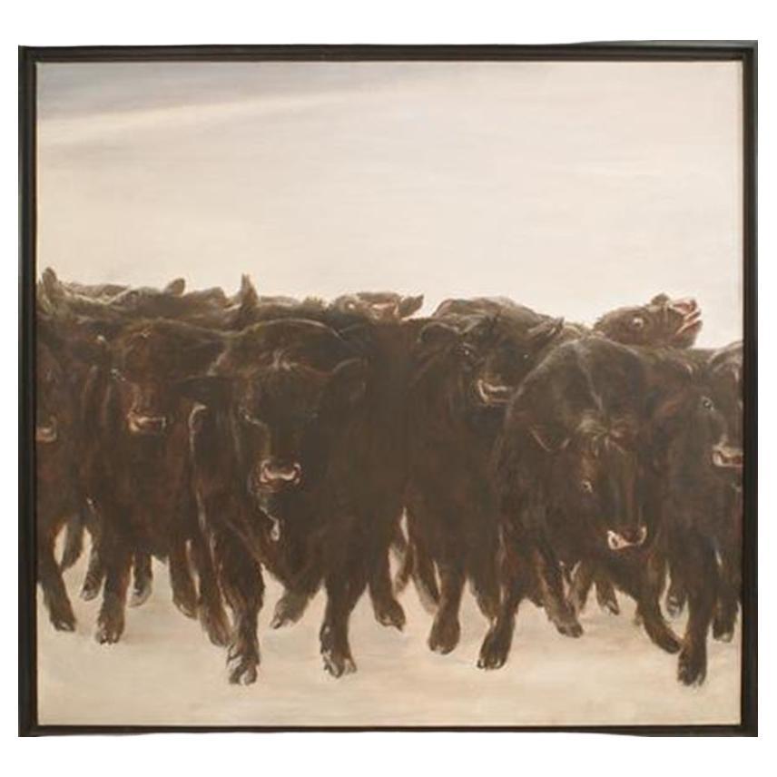 Hand-Painted Angus Herd Art, Mid-Century Modern, Late 20th Century