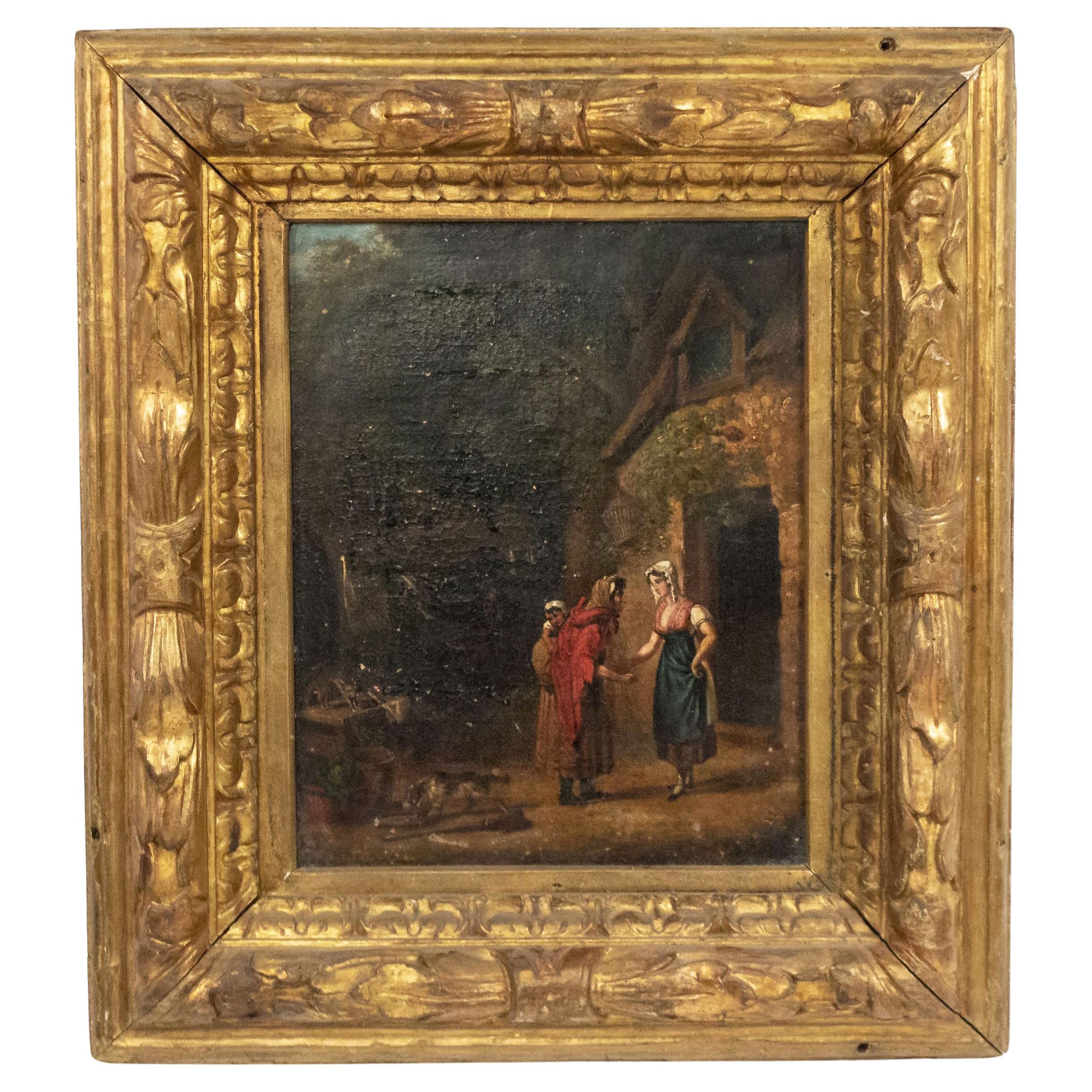 Pittura a olio vittoriana di 3 donne e un uomo