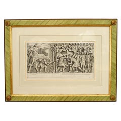 Framed Hand-Painted Neo-Classic Roman Scene Print, 20th Century