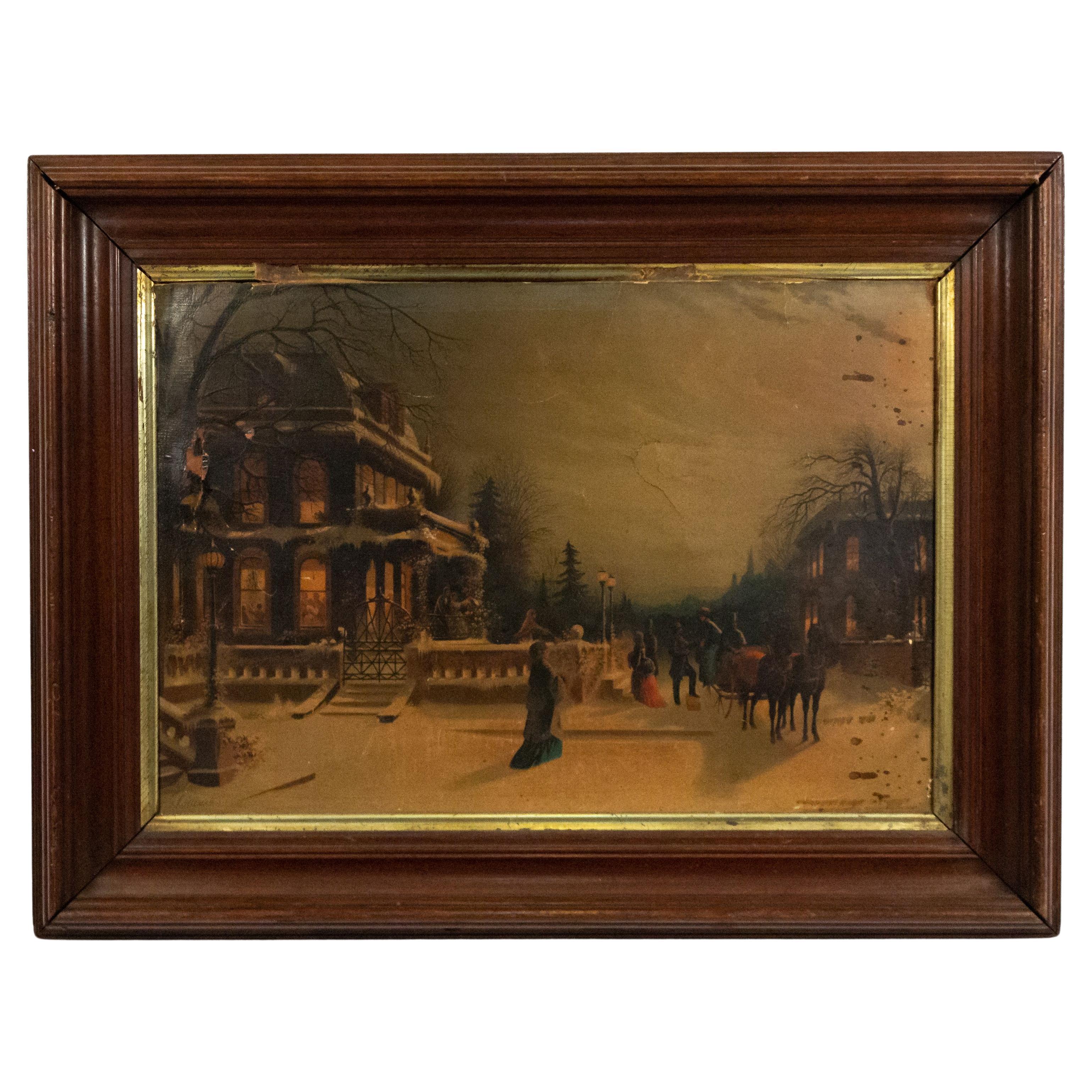 Victorian Print of Winter Scene, Gilt Framed, Late 19th Century
