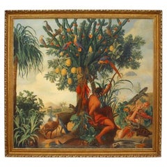 Native American Under Cactus Tree Painting, Antique, 52x48 Inches