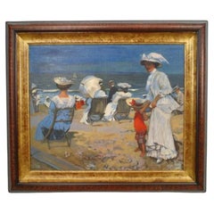 Cuadro impresionista de una escena de playa, pintado a mano, estilo victoriano, EE. UU.