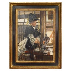 Tea, 1872 Hand-Painted Victorian Woman Painting, Late 20th Century