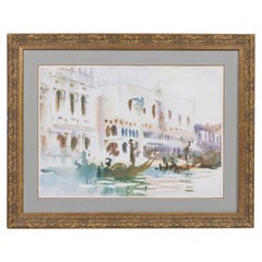 Handgemaltes Gondel-Aquarell im viktorianischen Stil, Ende des 20. Jahrhunderts