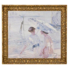 Impressionistisches Gemälde von Frauen in Newport von Shore, Antiquität, 74 x 79 cm