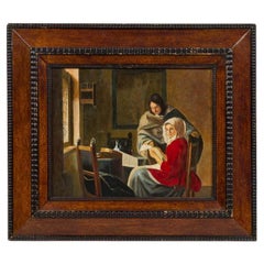 Jeune fille interrompue dans une scène musicale, peinture à la main, style Biedermeier