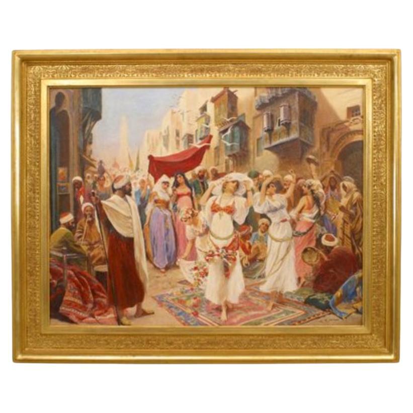 The Party Painting, Hand-Painted Rococo Style, Late 20th Century, USA