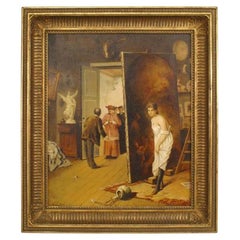 The Visit to the Studio Painting, Antique Interior Scene, 36x30 Inches