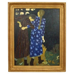 Young Girls Walking Copy Painting, Abstract Style, Circa 1891, 39x32.5