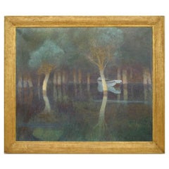 Dipinto Biedermeier dipinto a mano "Dammerung", fine del XX secolo