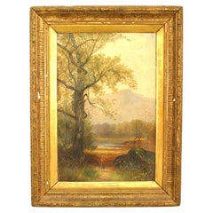 Victorian Oil Painting of Girl by Pond, Late 19th Century, Framed