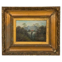 Victorian Oil Painting of House with Red Roof in Gilt Frame, 21.5\"