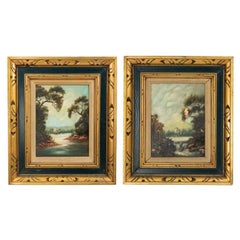 Paire de paysages vertiques de rivières de l'époque victorienne française