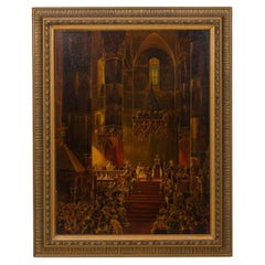 Napoleon and Josephine Marriage Painting, Antique, 34x27 Inches