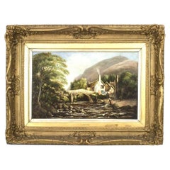 English Victorian Landscape of Lady in a Creek