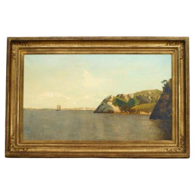 Sailing on the Bay Antique Landscape Painting, Hudson River School