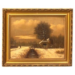 American Victorian Landscape of House in the Snow