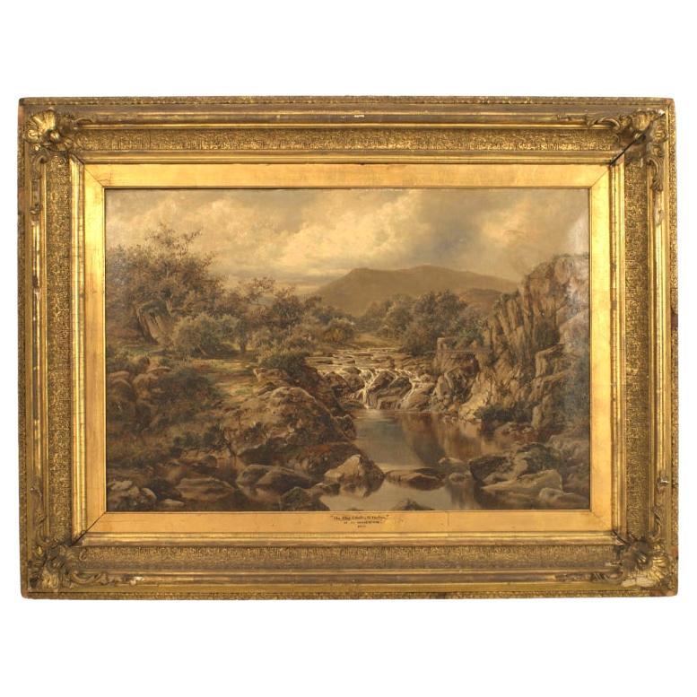 English Victorian Oil Landscape Painting, Gilt Framed, 30x40 Inches For Sale