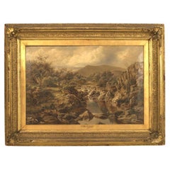 English Victorian Oil Landscape Painting, Gilt Framed, 30x40 Inches