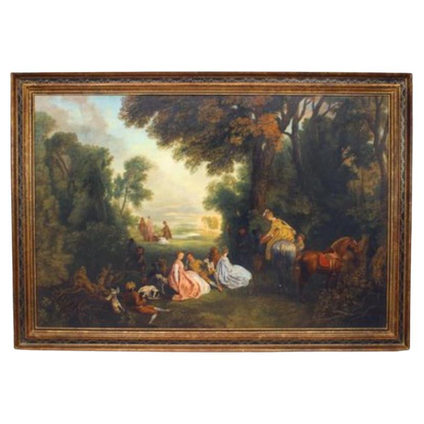 Victorian Style Hand-Painted Hunter Landscape, Late 20th Century For Sale