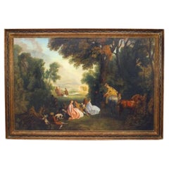 Victorian Style Hand-Painted Hunter Landscape, Late 20th Century