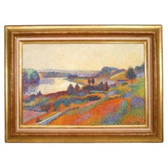 Paysage de la Seine à Herblay, peint à la main, fin du XXe siècle
