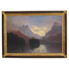 Victorian Hand-Painted Mountain Landscape, Late 20th Century, USA
