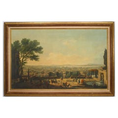 The Town and Harbour of Toulon Landscape Painting, Antique, 48x72 in