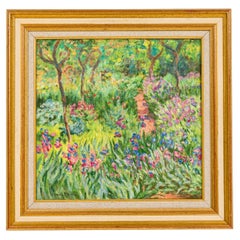 Victorian Style Hand-Painted Garden Landscape, Late 20th Century