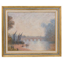 Hand-Painted Richmond Bridge Landscape, Victorian, Late 20th Century