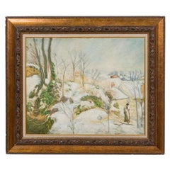 Winter in Argenteuil Landscape Painting, Hand-Painted, Victorian Style