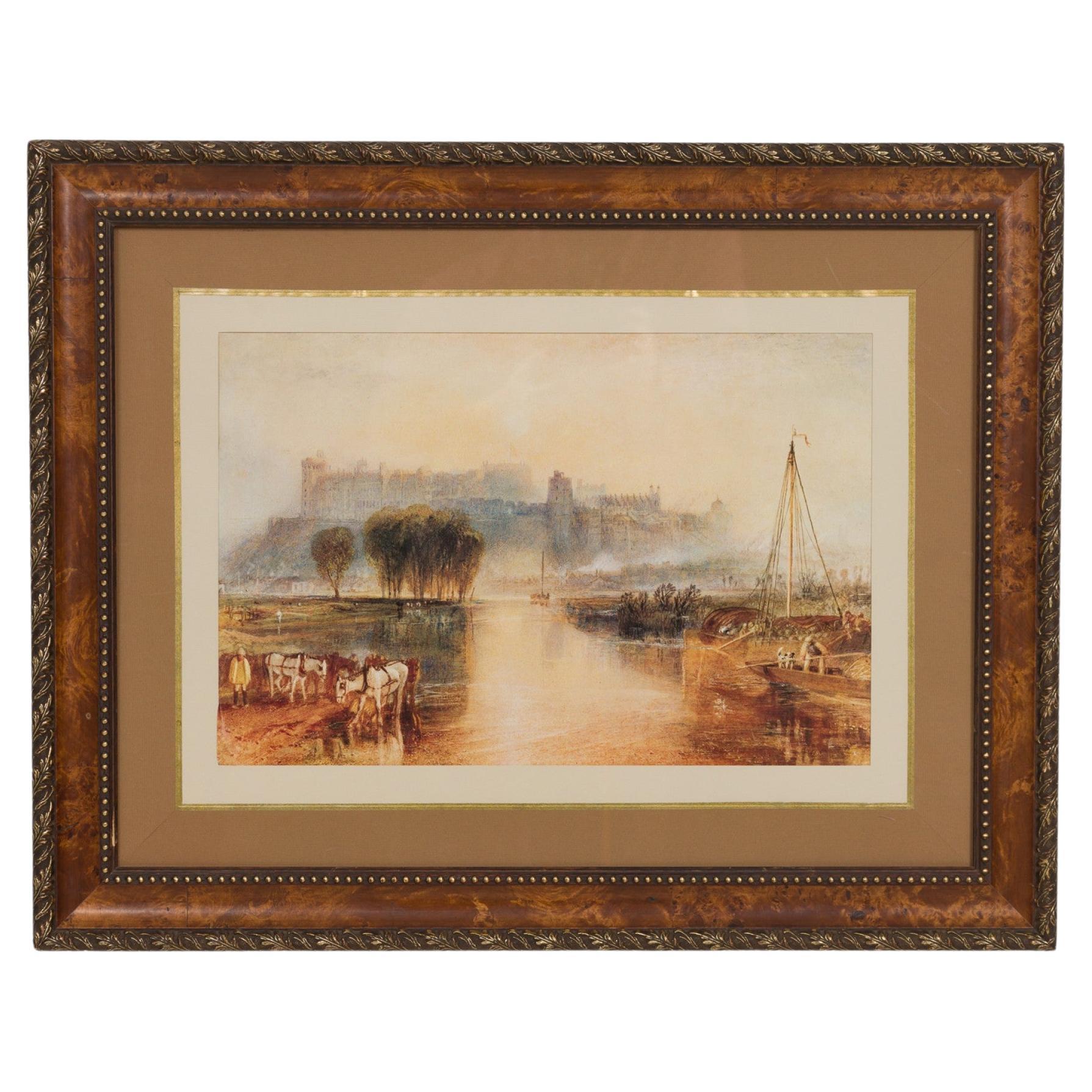 Landscape of a Castle on a Hill, Impressionist Watercolor Painting For Sale