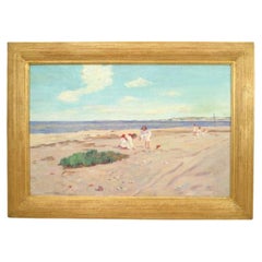 Shell Beach Impressionist Landscape Painting, Gold Framed, 27x31 in