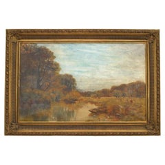Hand-Painted Victorian Landscape in a Meadow, Late 20th Century