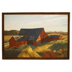 Hand-Painted Landscape with Large Red Barn, Victorian Style