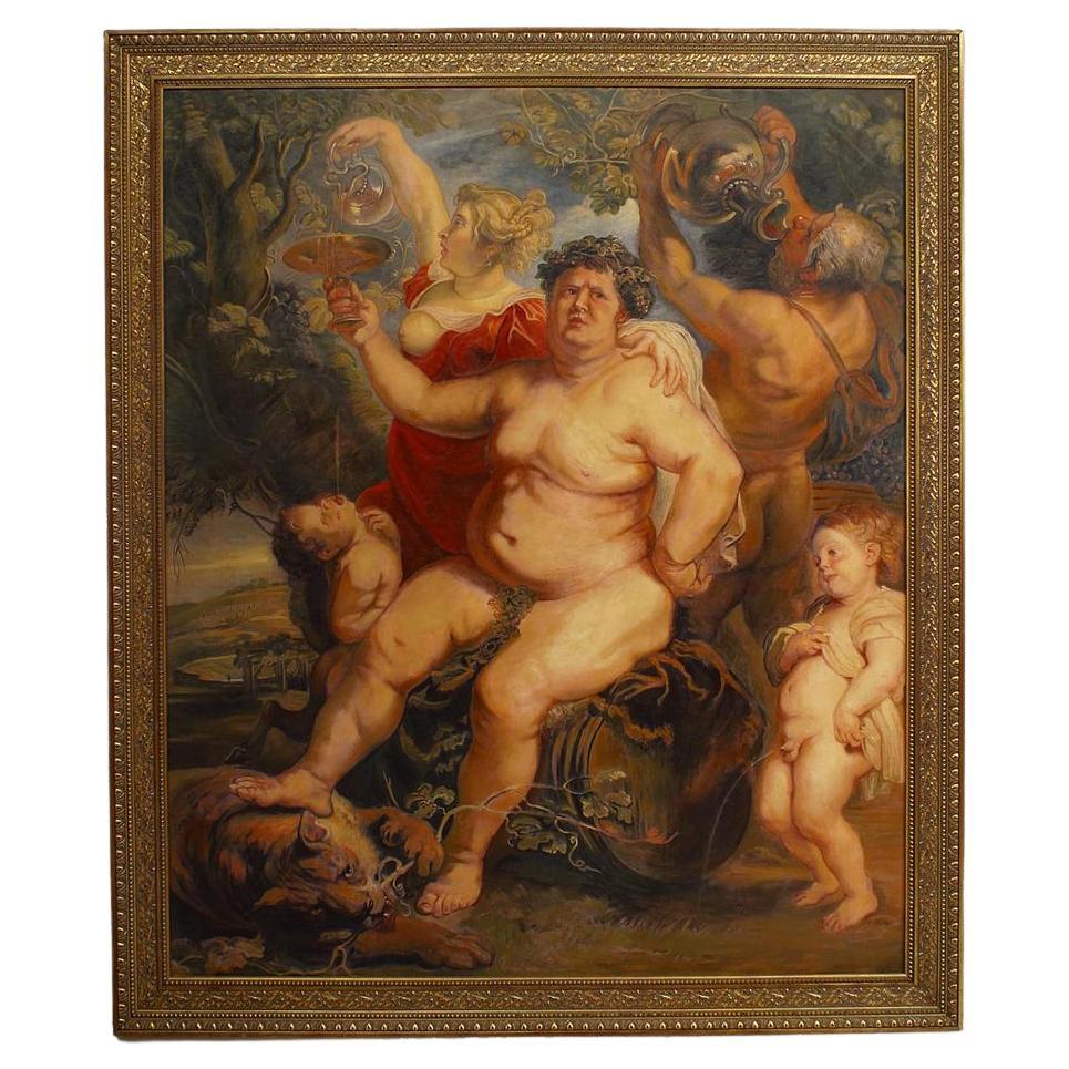Bacchus Painting, Hand-Painted Biedermeier Style, Late 20th Century For Sale