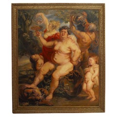 Bacchus Painting, Hand-Painted Biedermeier Style, Late 20th Century