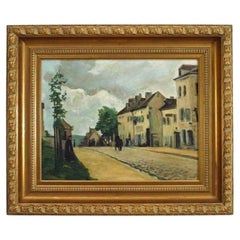 Hand-Painted Victorian Landscape in a Rural Village, Late 20th Century