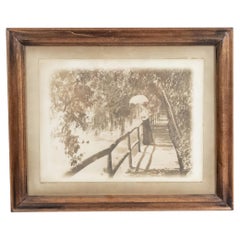 19th Century Framed Photograph of English Lady with Umbrella, Antique