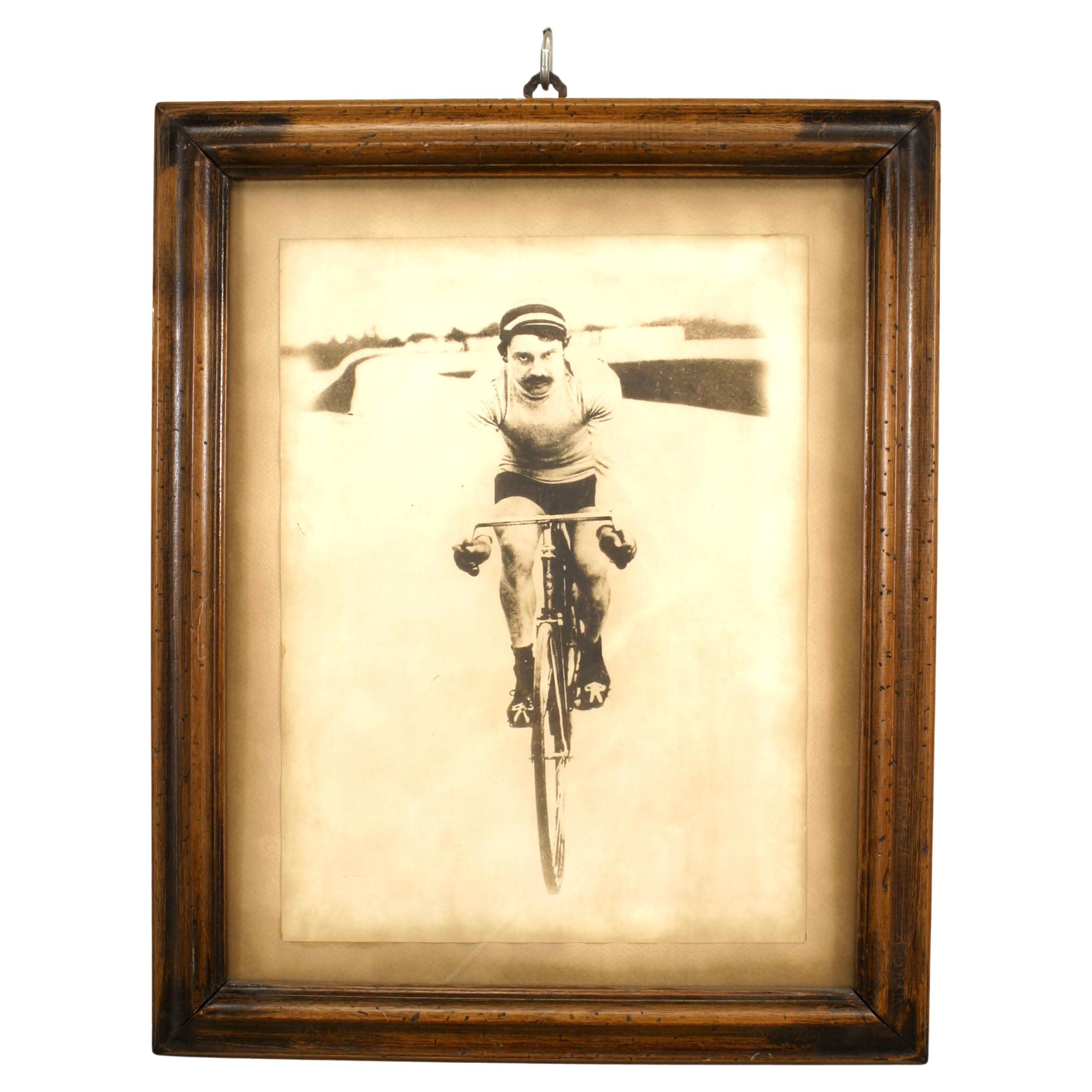 19th Century Racing Bicyclist Photograph in Walnut Frame