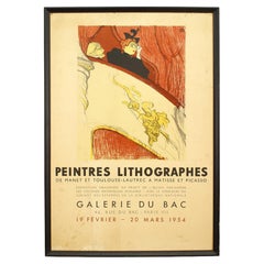 Cartel de un retrato de estilo Art Nouveau francés en marco ebonizado, siglo XX