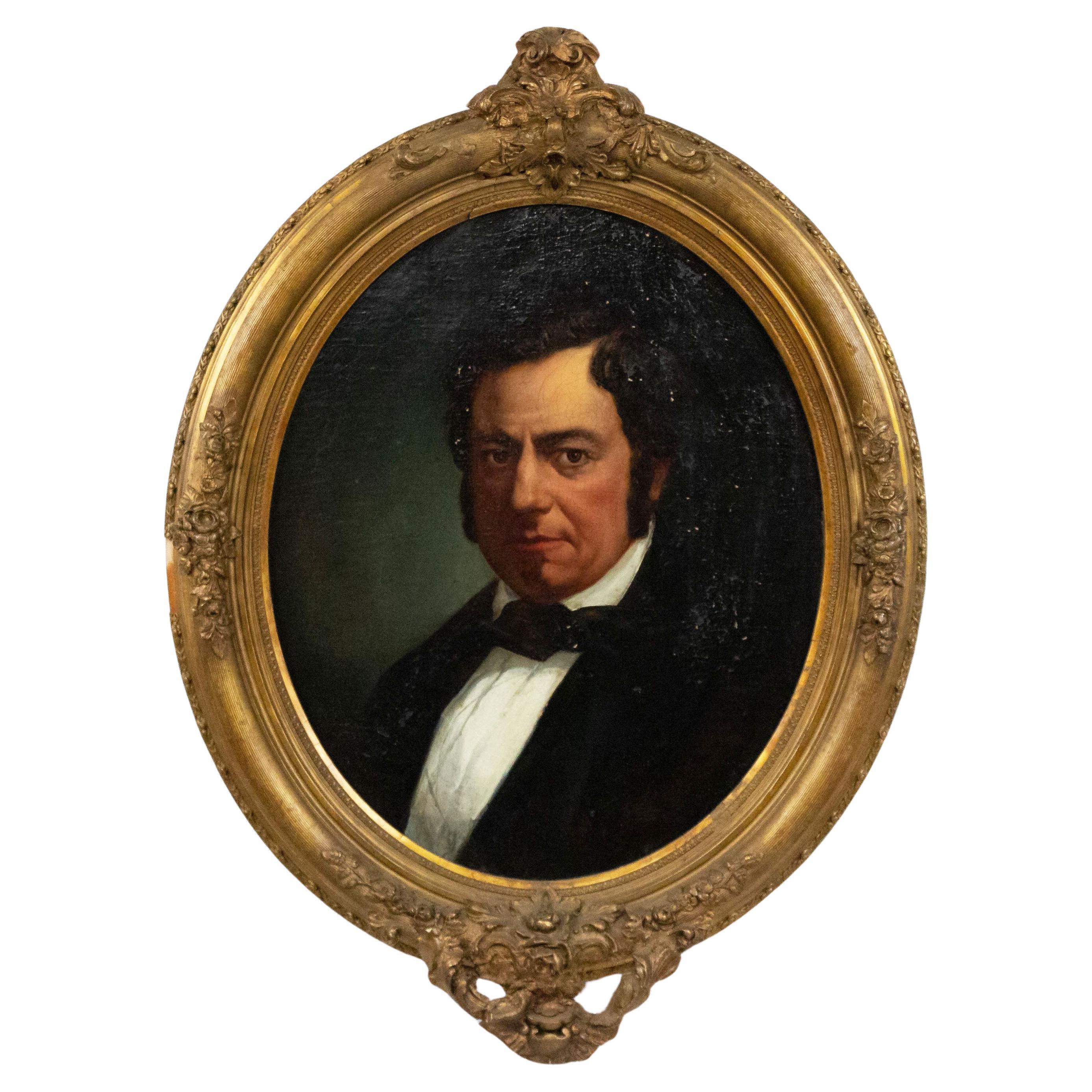 Late 19th Century American Victorian Oil Portrait in Gilt Frame