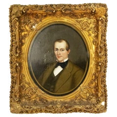 Victorian Oil Painting Portrait of Man in Brown Suit, 19th Century
