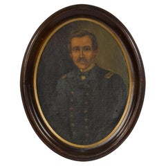 Victorian Union Soldier Portrait, Oil on Mahogany, Late 19th Century