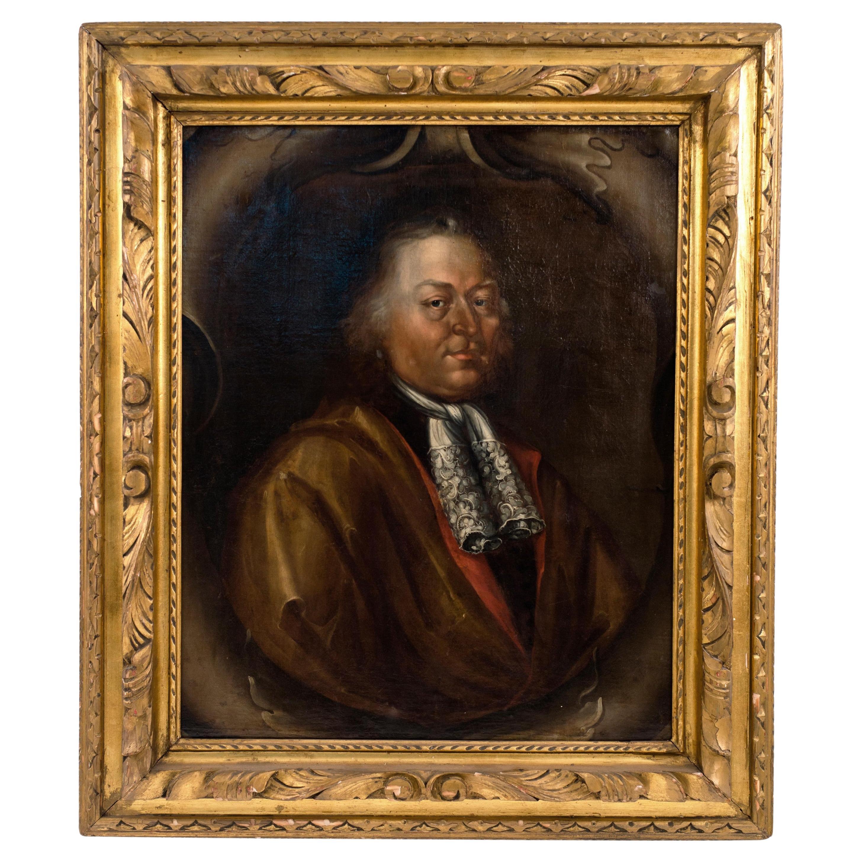 18th Century Hand-Painted Oil Portrait of Georgian Man in Robes For Sale