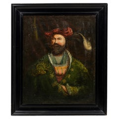 Henry VIII Oil Portrait, Ebonized Frame, Antique Wall Decoration
