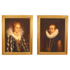 19th Century English Renaissance Tapestry Portraits in Gilt Frames