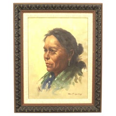 Portrait of Elderly Native American Woman, Oil on Canvas, Signed