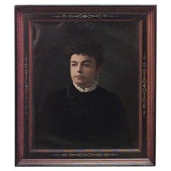 American Victorian Lady Portrait, Oil on Walnut, Late 19th Century