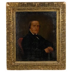 Portrait victorien à l'huile d'un homme dans un fauteuil rouge, encadré, 101,6 x 88,9 cm